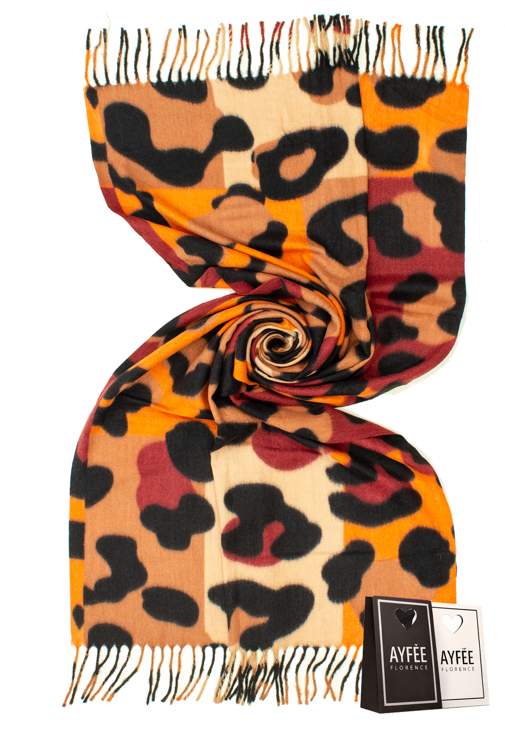 STOLA STAMPA ANIMALIER MULTICOLOR, CM 70*180, 100% VI, MADE IN PRC  - ORANGE
